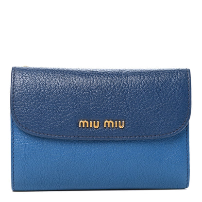 Miu Miu Goatskin Madras Compact Flap Wallet Cobalto Marea 1 of 8