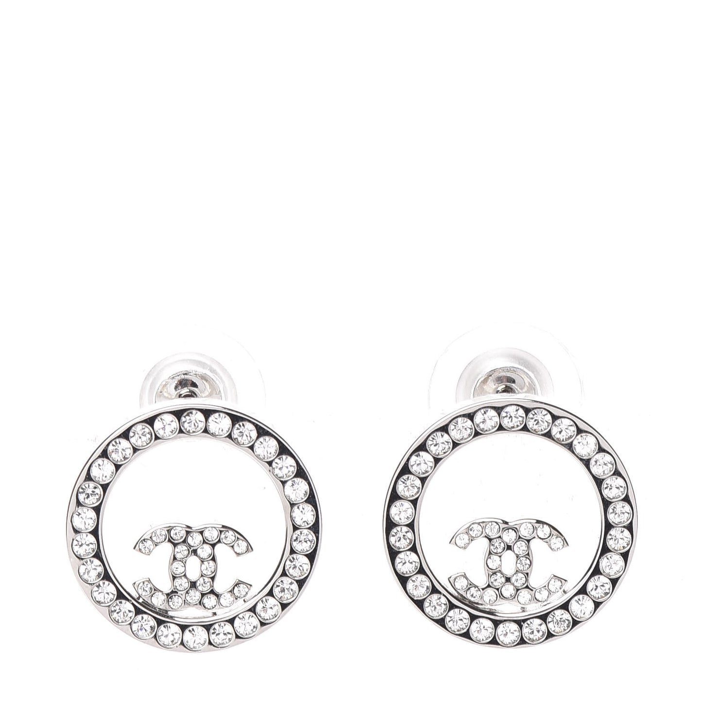Crystal CC Round Earrings Silver