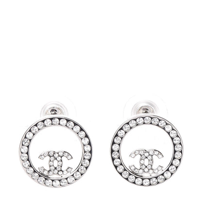 Chanel Crystal CC Round Earrings Silver 1 of 5