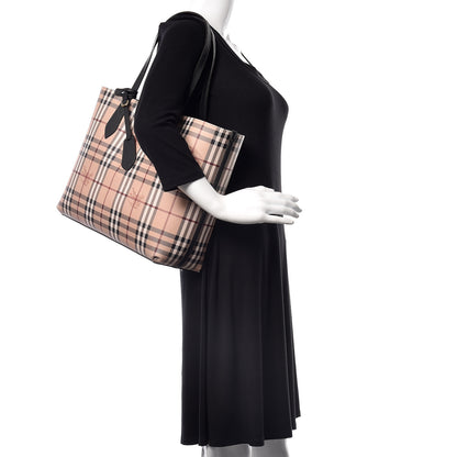 Burberry Grainy Calfskin Haymarket Check Medium Reversible Tote Black 2 of 26
