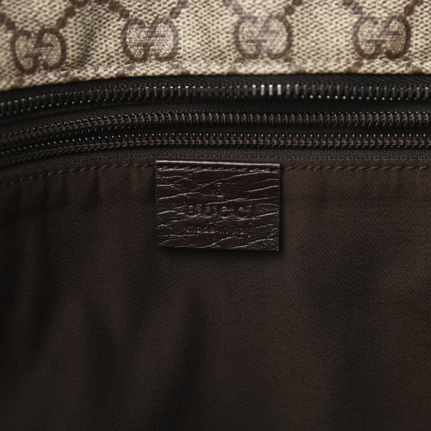 GG Supreme Monogram Medium Zippered Shopping Tote Dark Brown