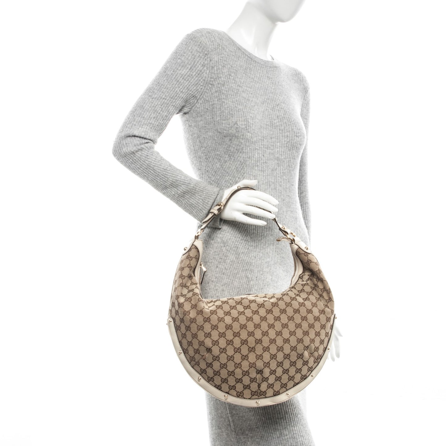 Monogram Large Biba Studded Hobo Off White