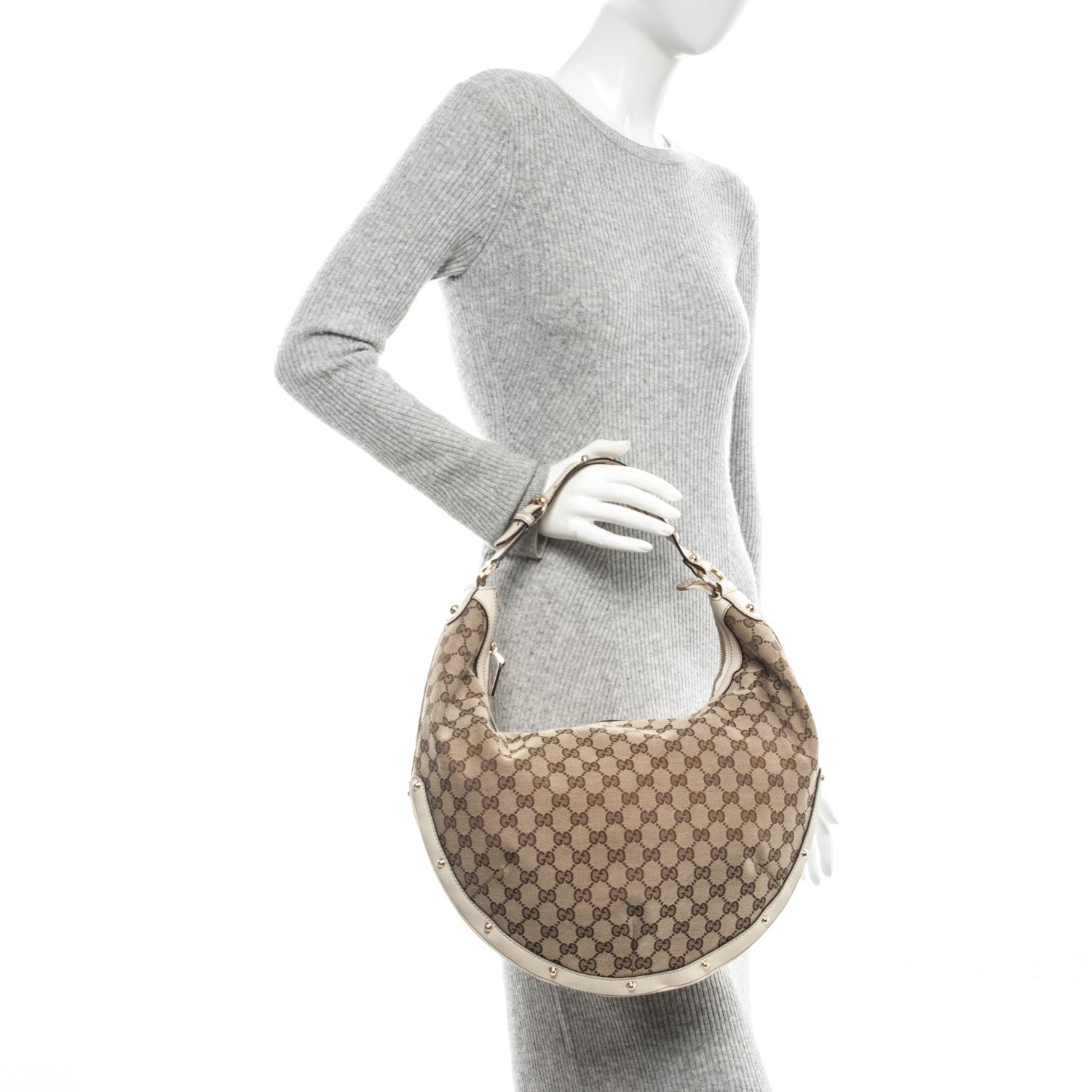 Gucci Monogram Large Biba Studded Hobo Off White 2 of 7