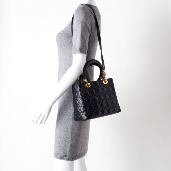 Christian Dior Lambskin Cannage Medium Lady Dior Black 2 of 11