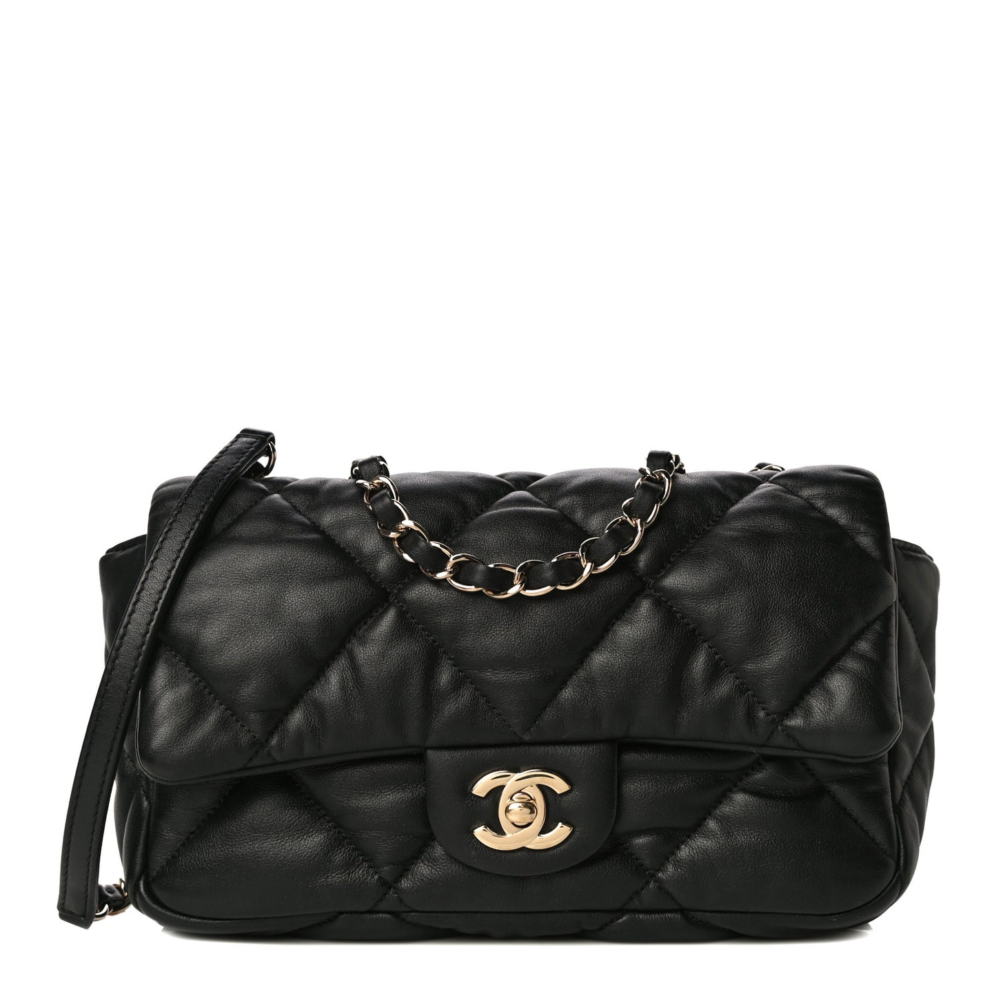 Calfskin Quilted Medium Bubbly Flap Black