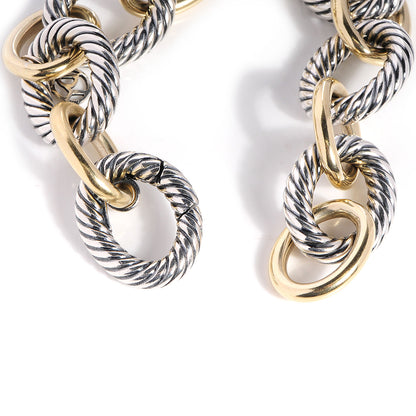 David Yurman Sterling Silver 18K Yellow Gold 17mm Extra Large Oval Link Bracelet 3 of 6
