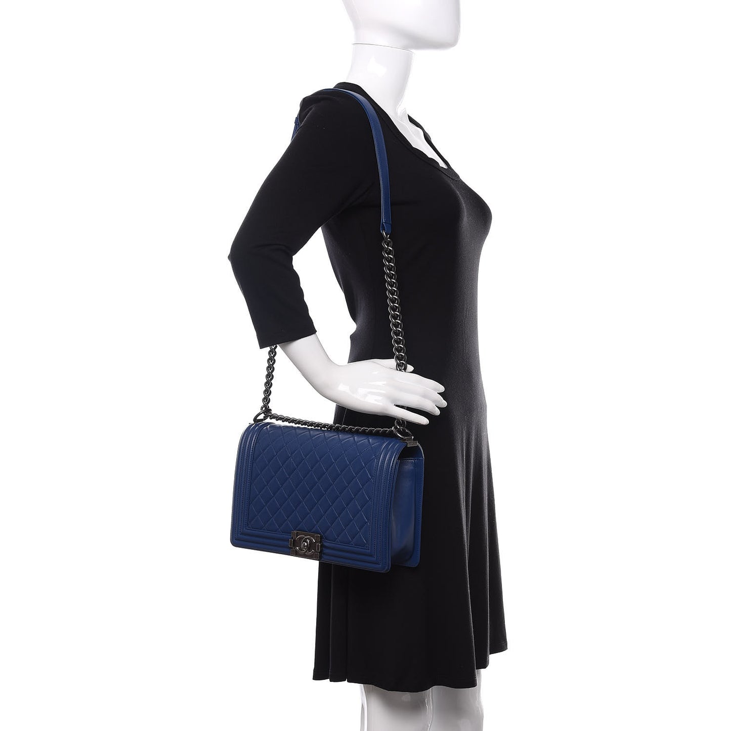 Lambskin Quilted New Medium Boy Flap Dark Blue