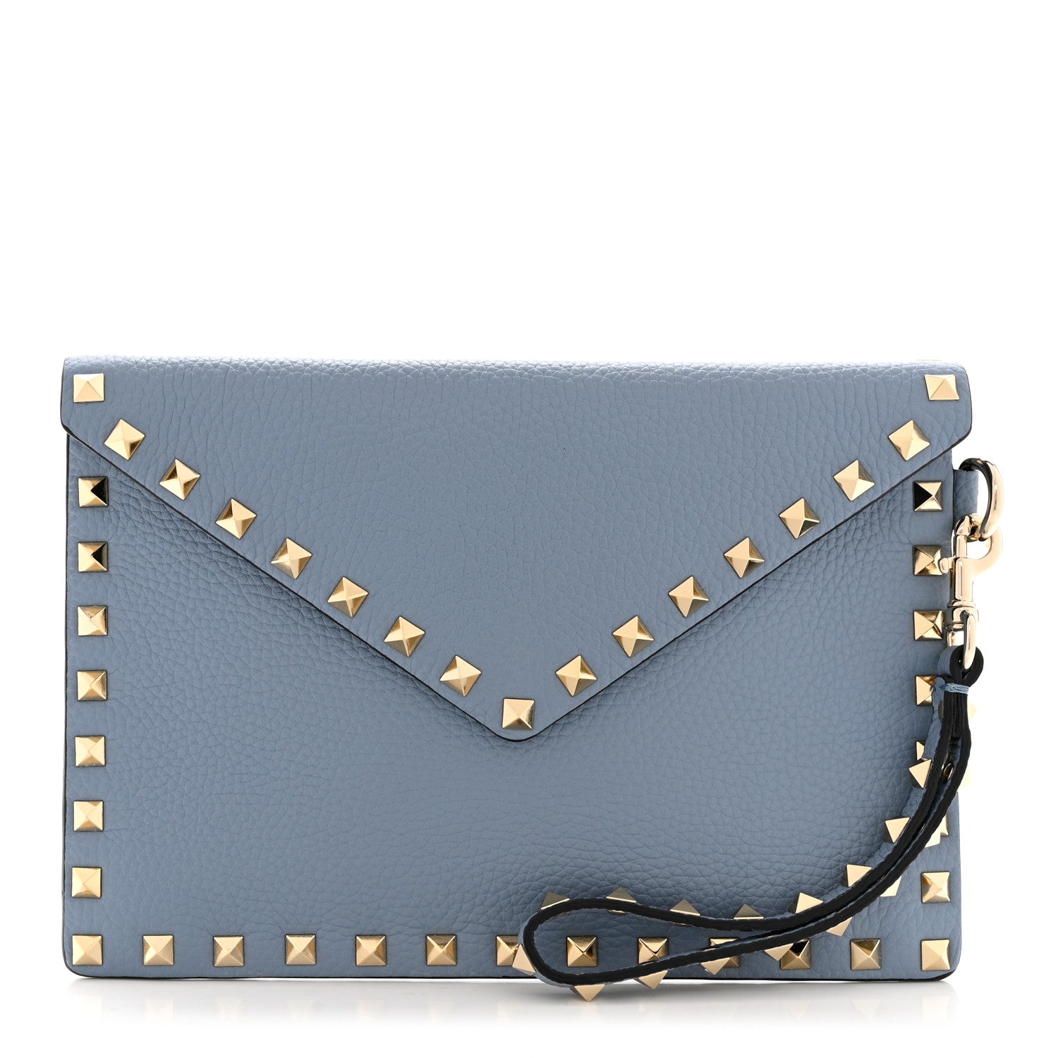 Valentino Garavani Pebbled Calfskin Medium Rockstud Envelope Flat Wristlet Pouch Atlantique 1 of 6