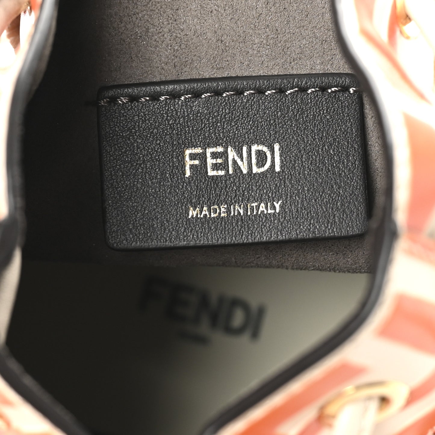 Vitello Liberty F is Fendi Bi-Color FF 1974 Embossed Mini Mon Tresor Bucket Bag Camelia Aranciata