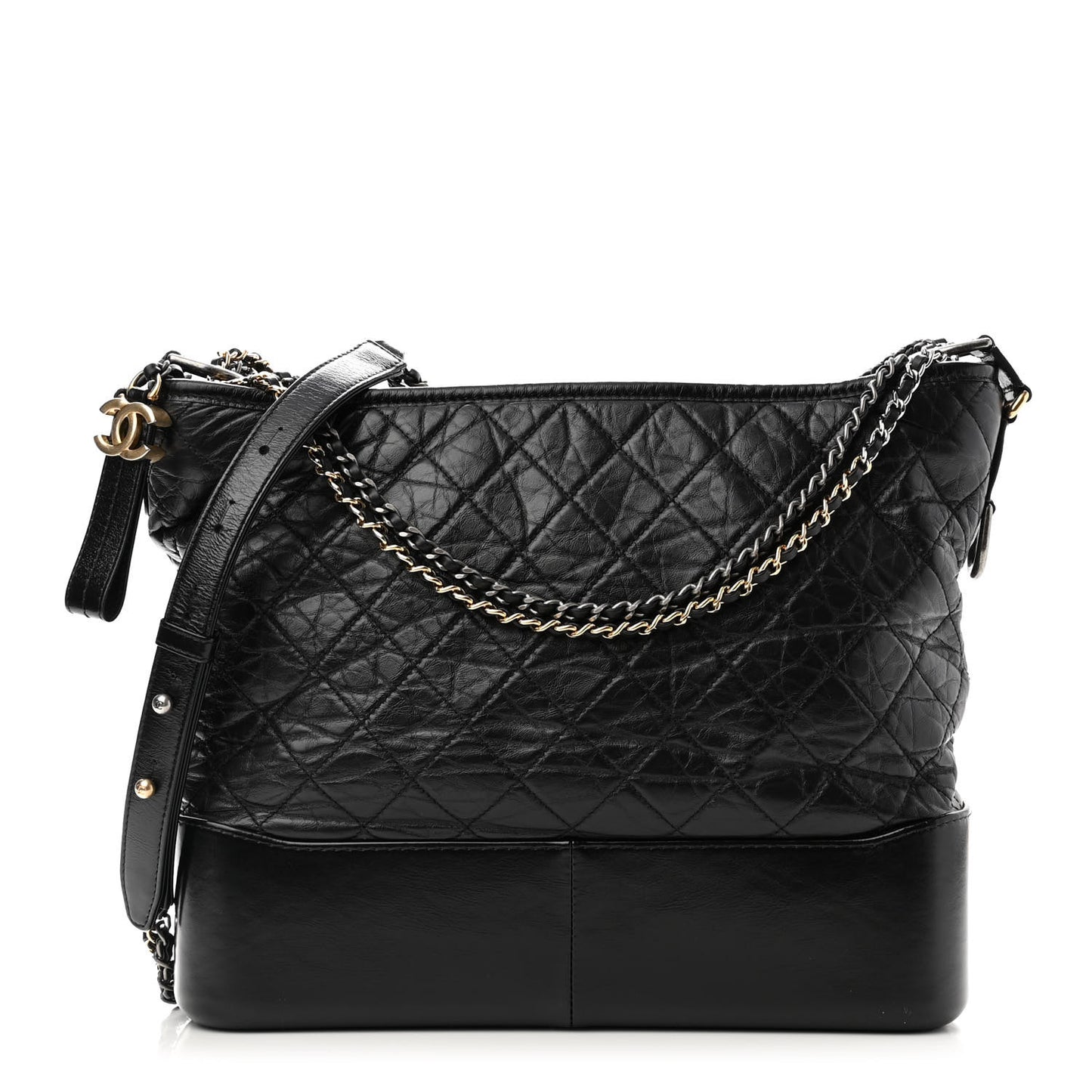 Aged Calfskin Quilted Large Gabrielle Hobo Black