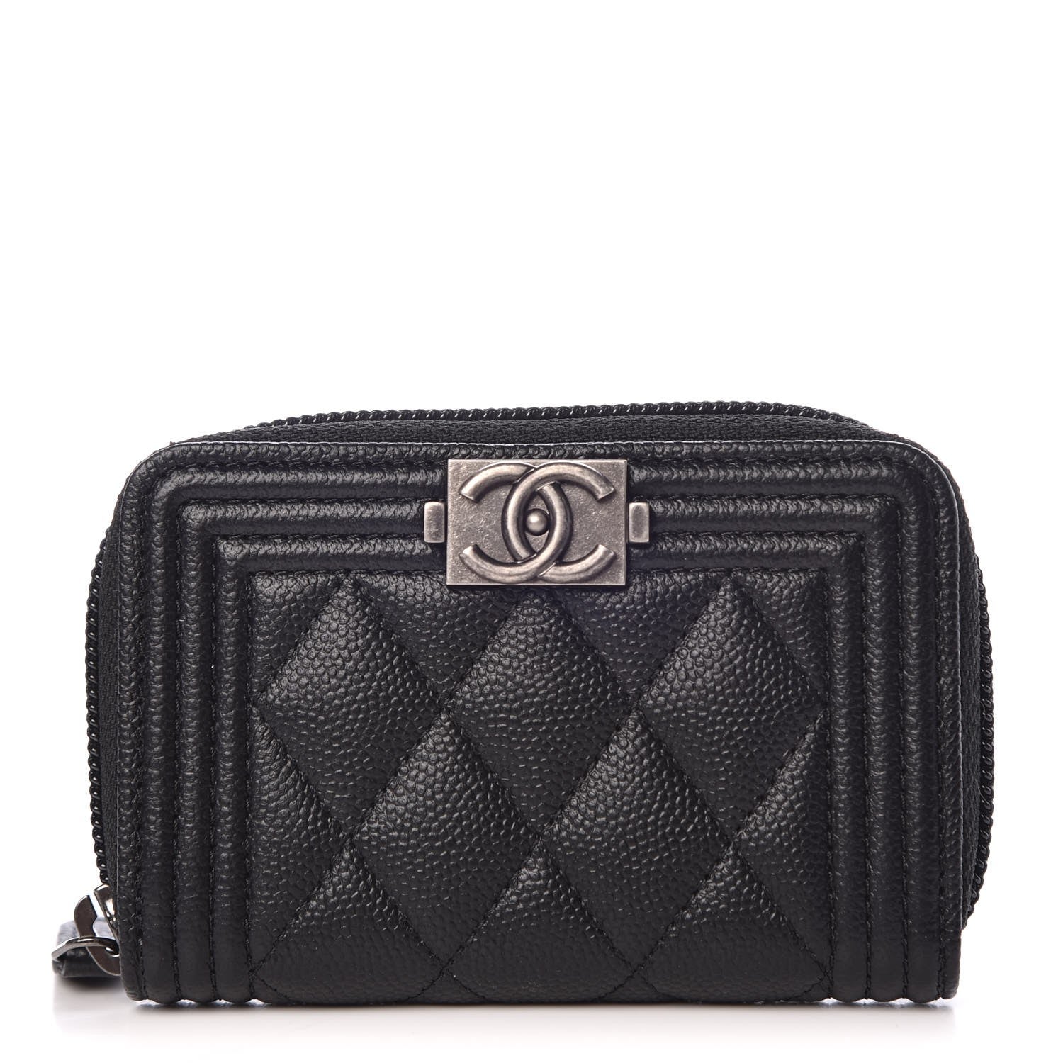 Chanel Caviar Quilted Boy Zip Around Coin Purse Wallet Black 1 of 8