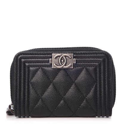 Chanel Caviar Quilted Boy Zip Around Coin Purse Wallet Black 1 of 8