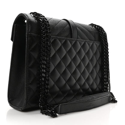 Saint Laurent Grain De Poudre Textured Mixed Matelasse Triquilt Medium Monogram Monochrome Satchel Black 4 of 22