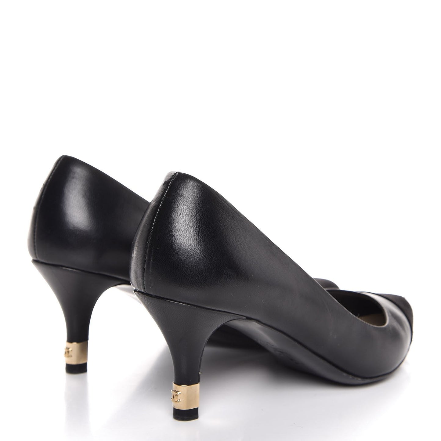 Lambskin Satin CC Cap Toe Kitten Heel Pumps 34.5 Black