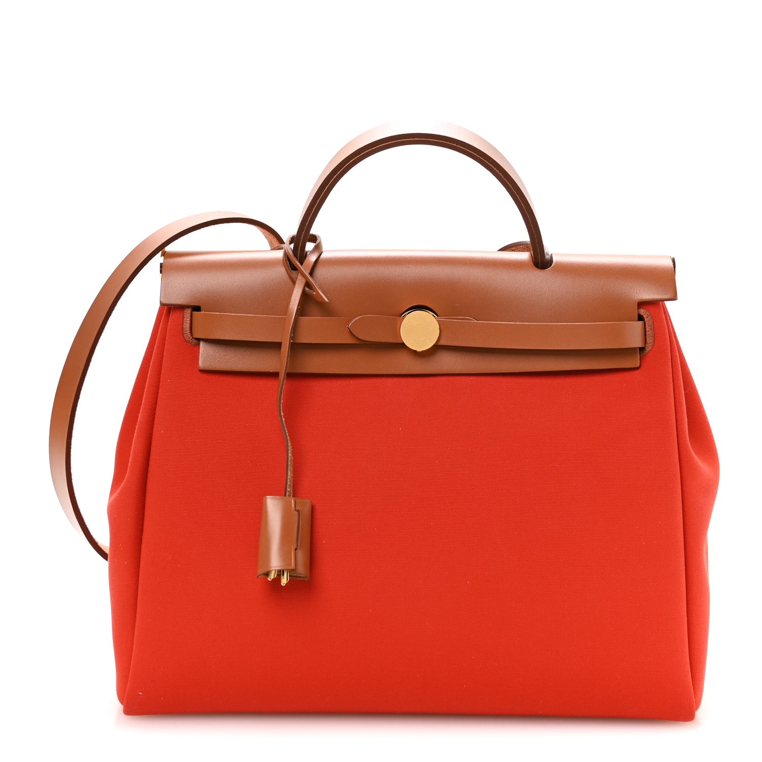 Hermes Vache Hunter Toile Herbag Zip Retourne 31 PM Orange Mecano Fauve 1 of 12