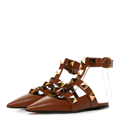 Valentino Garavani Calfskin Roman Stud Ankle Strap Flat Mules 37 Selleria 3 of 10