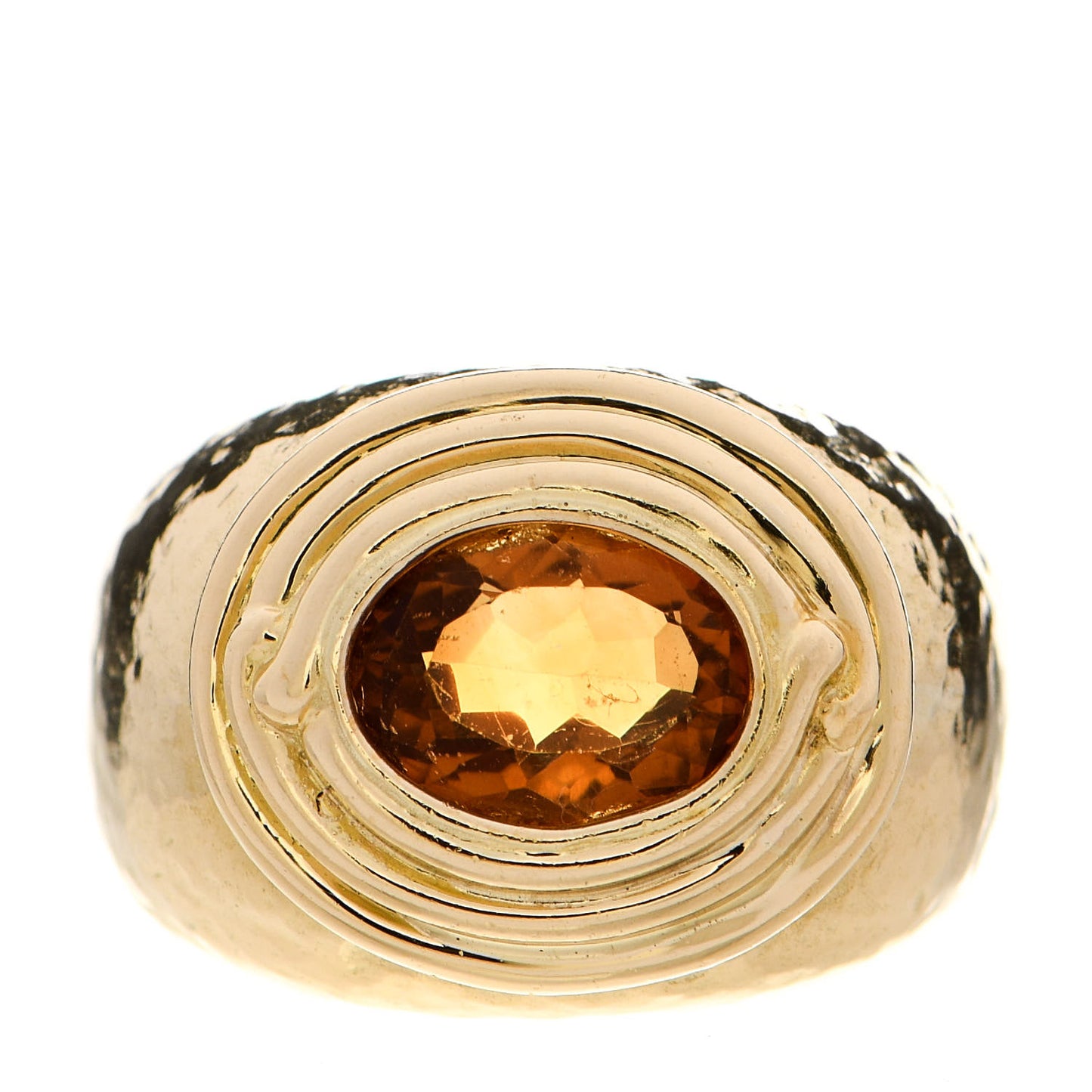 18K Yellow Gold Citrine Schlumberger Hammered Ring 51 5.75