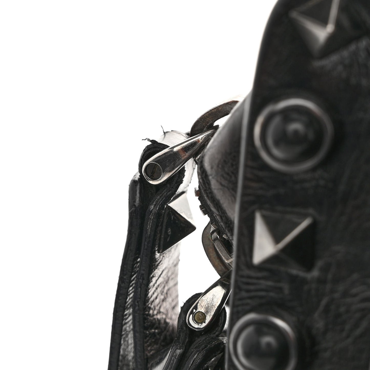 Craquele Calfskin Small Guitar Strap Rockstud Rolling Flap Pocket Shoulder Bag Black