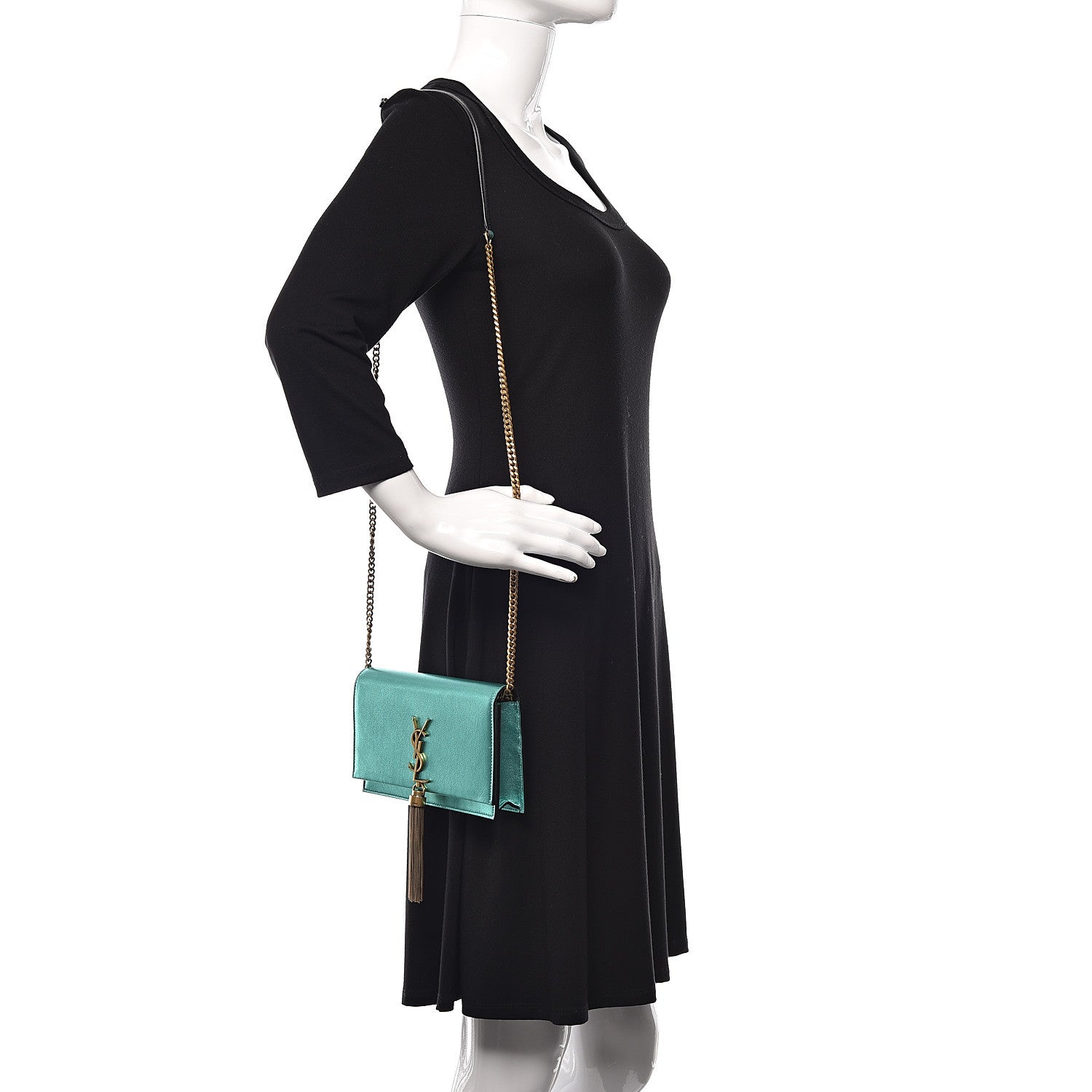 Saint Laurent Laminated Calfskin Classic Monogram Kate Tassel Chain Wallet Green 2 of 10