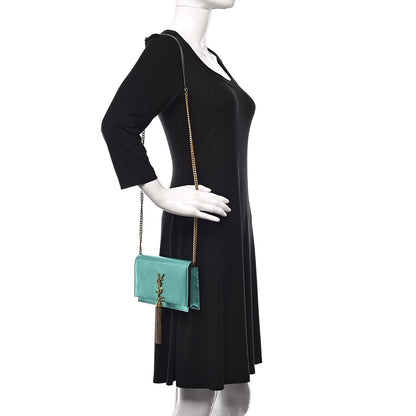 Saint Laurent Laminated Calfskin Classic Monogram Kate Tassel Chain Wallet Green 2 of 10