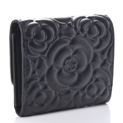 Chanel Goatskin Camellia Embossed Compact Wallet Black 3 of 10