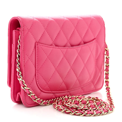 Chanel Lambskin Quilted Wallet On Chain WOC Dark Pink 3 of 13