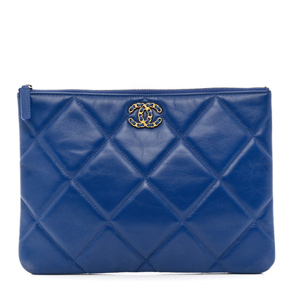 Chanel Goatskin Quilted Large Chanel 19 Pouch Dark Blue 1 of 7