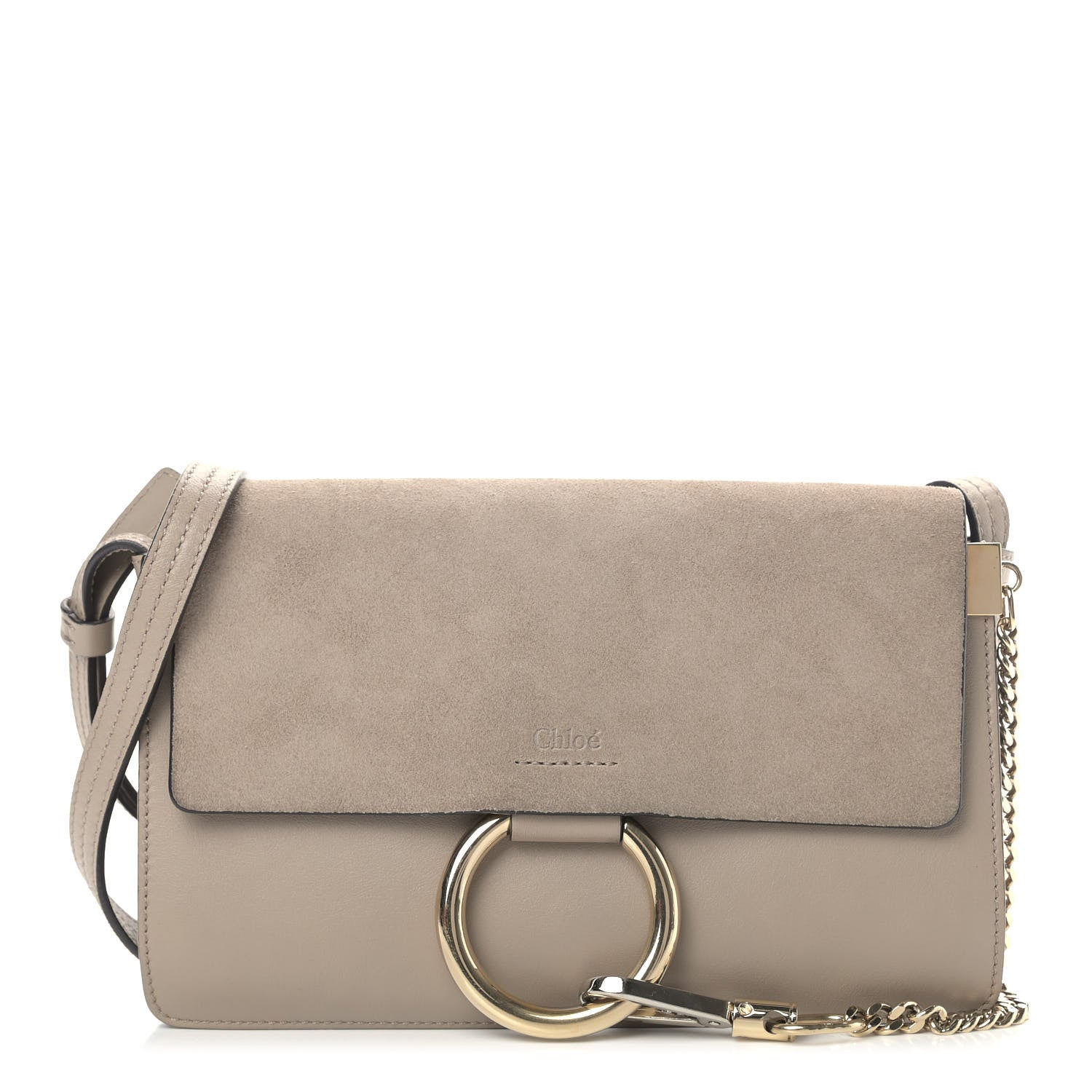 Chloe Suede Calfskin Small Faye Shoulder Bag Motty Grey 1 of 11