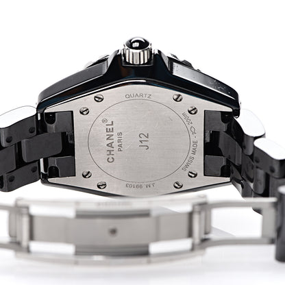 Chanel Stainless Steel Ceramic Diamond 33mm J12 Quartz Watch Black 6 of 8