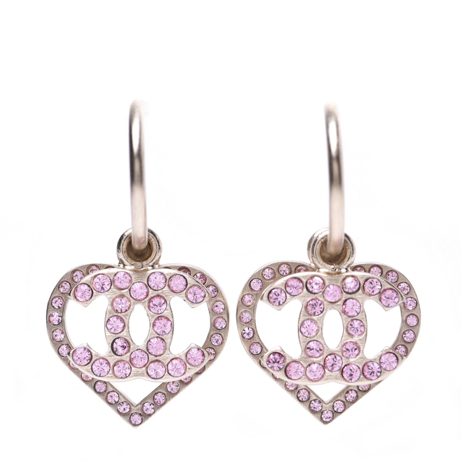 Chanel Metal Crystal Heart CC Drop Earrings Gold 1 of 11