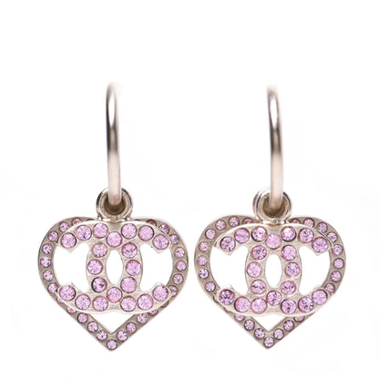 Chanel Metal Crystal Heart CC Drop Earrings Gold 1 of 11