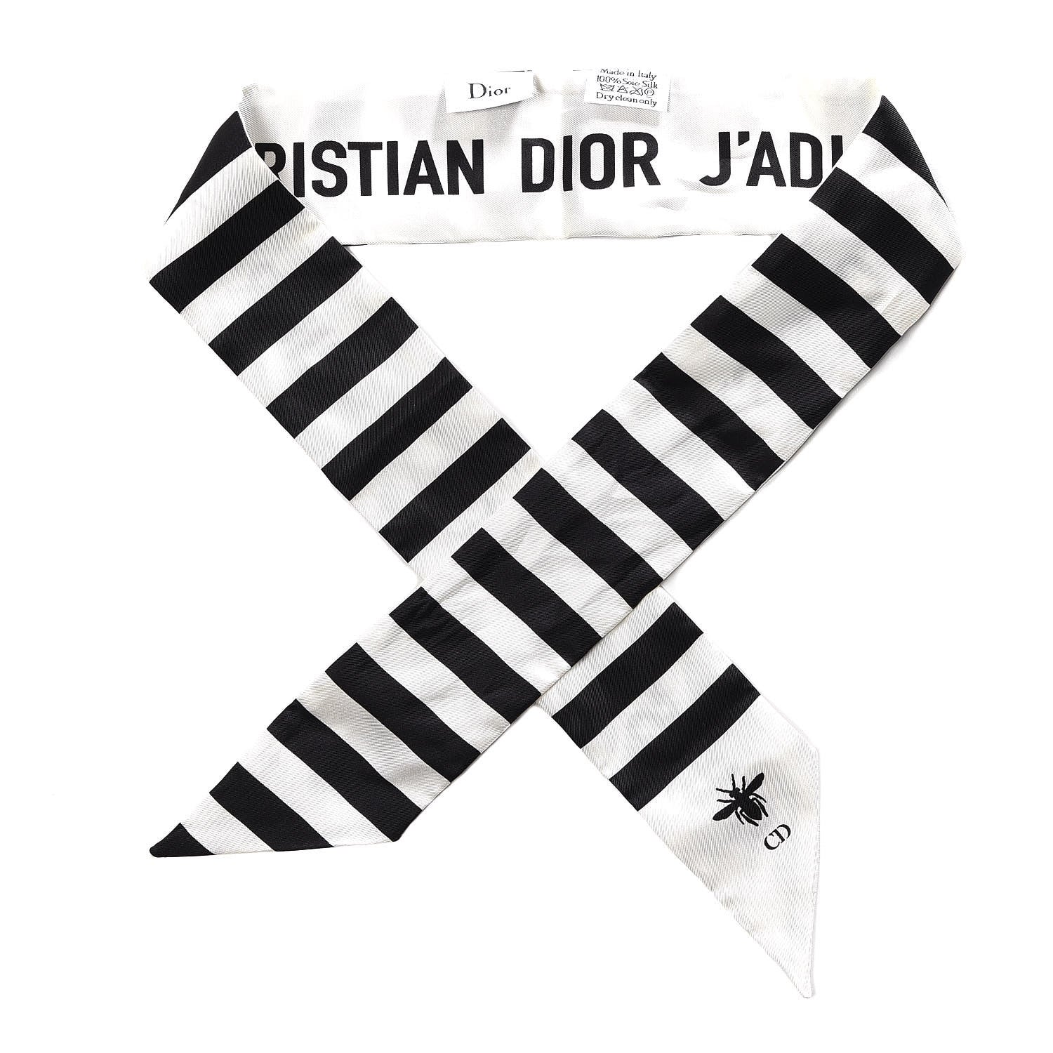 Christian Dior Silk Striped Mitzah Scarf White Black 1 of 4