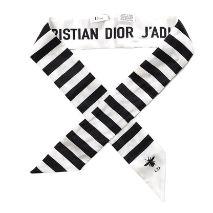 Christian Dior Silk Striped Mitzah Scarf White Black 1 of 4