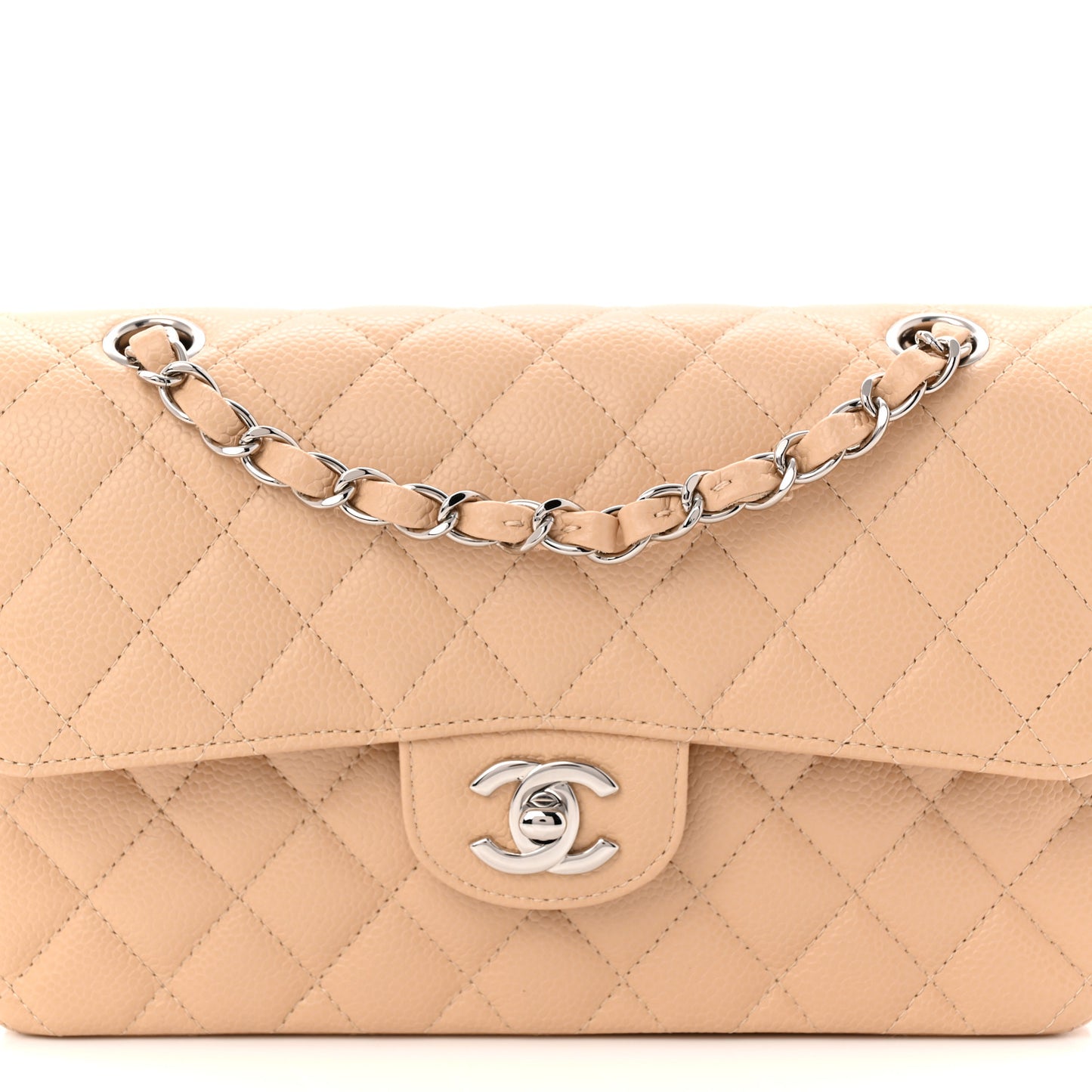 Caviar Quilted Small Double Flap Beige