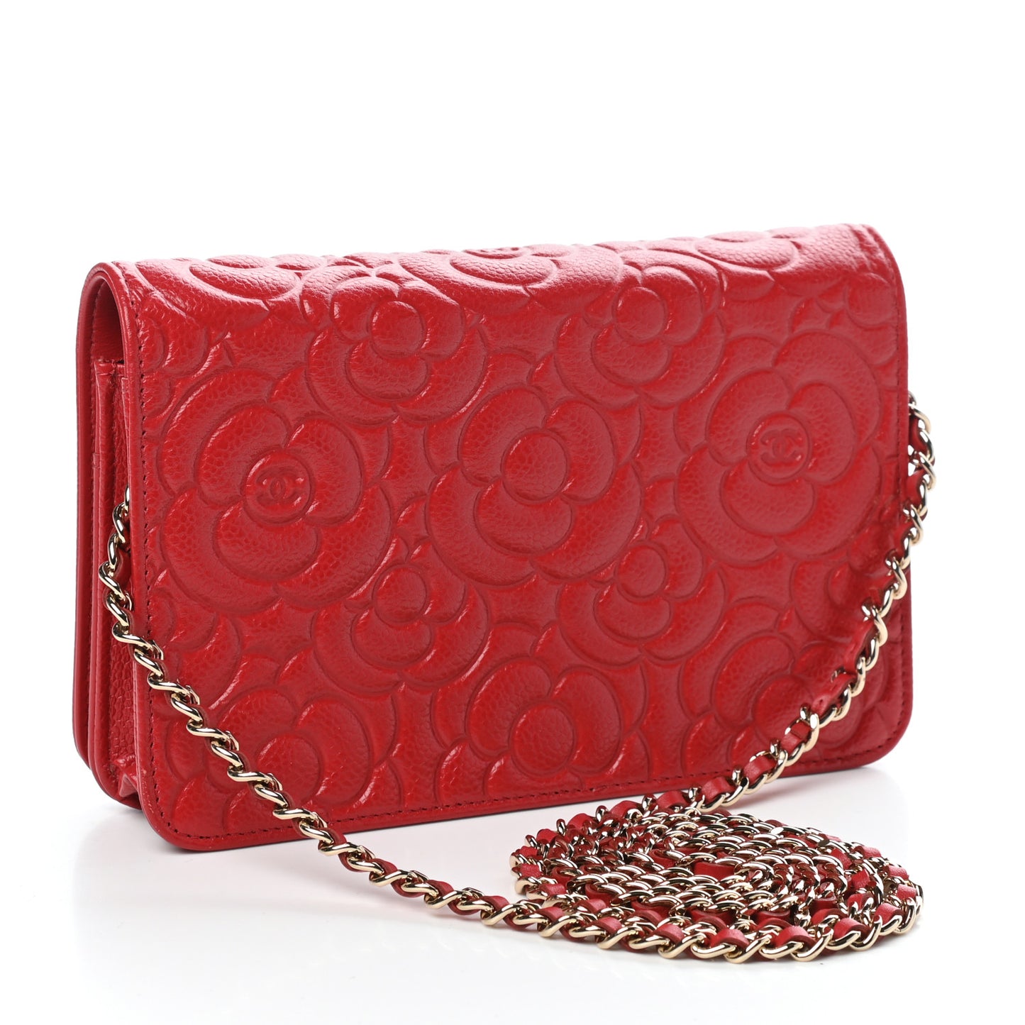 Caviar Camellia Embossed Wallet On Chain WOC Red