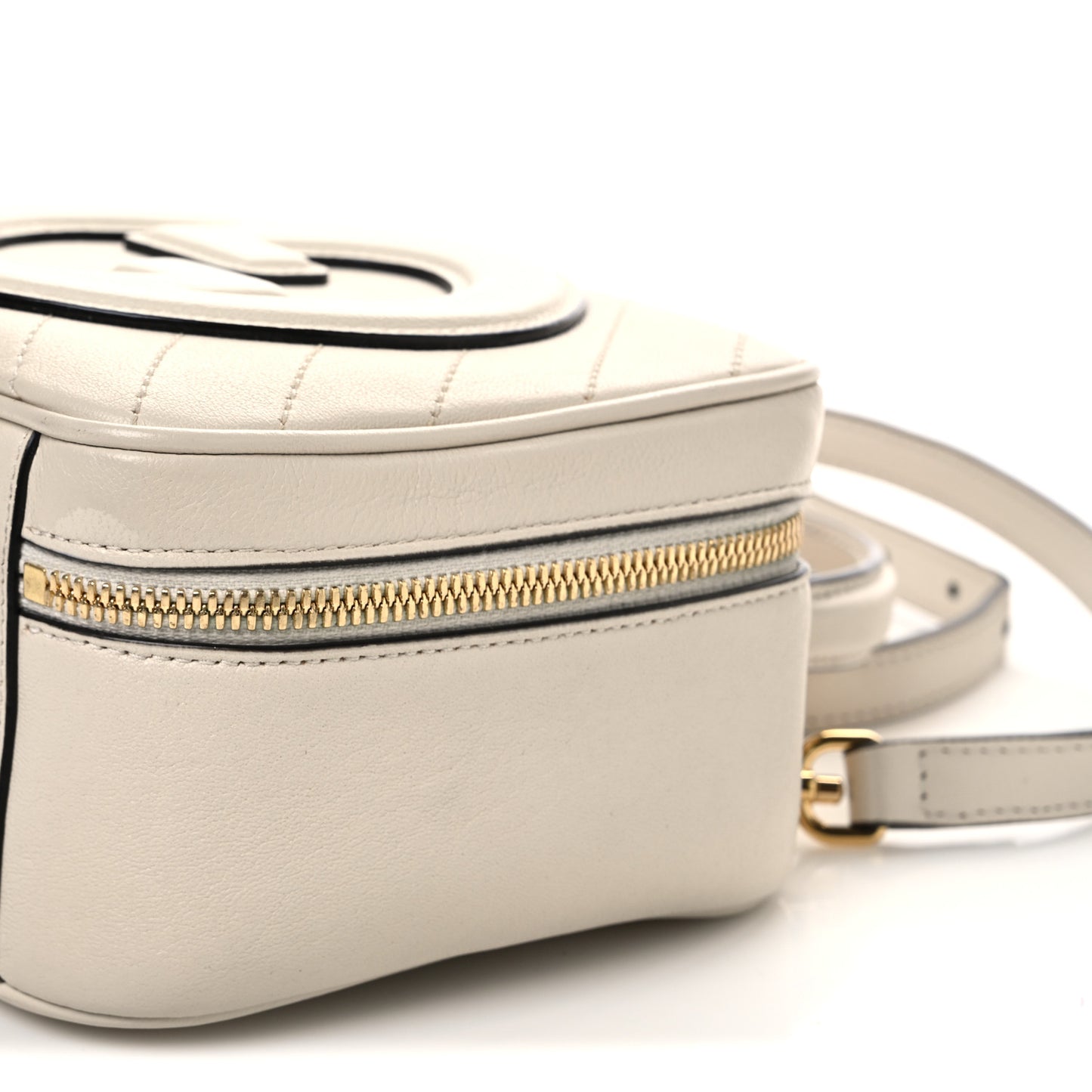 Sakai Be Green Calfskin Diagonal Stitched Blondie Top Handle Bag Mystic White