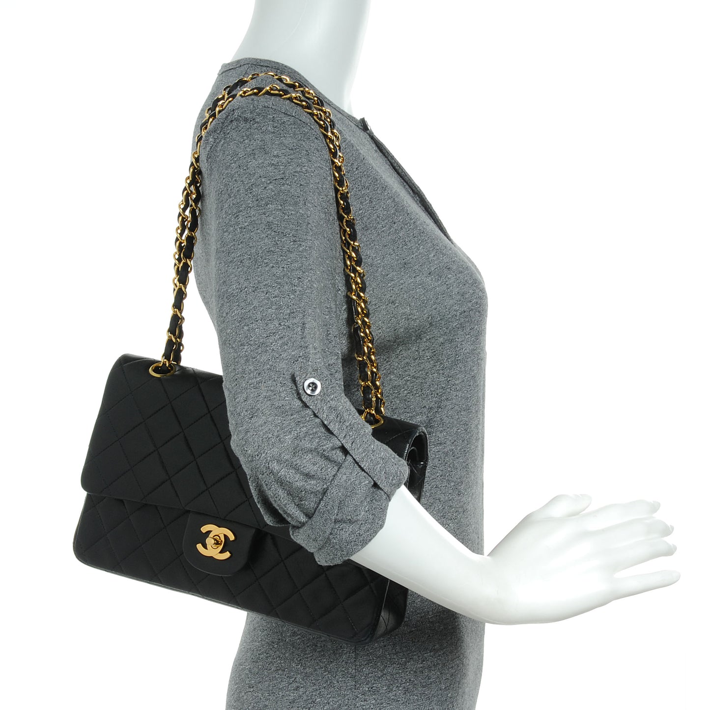 Lambskin Medium Double Flap Black