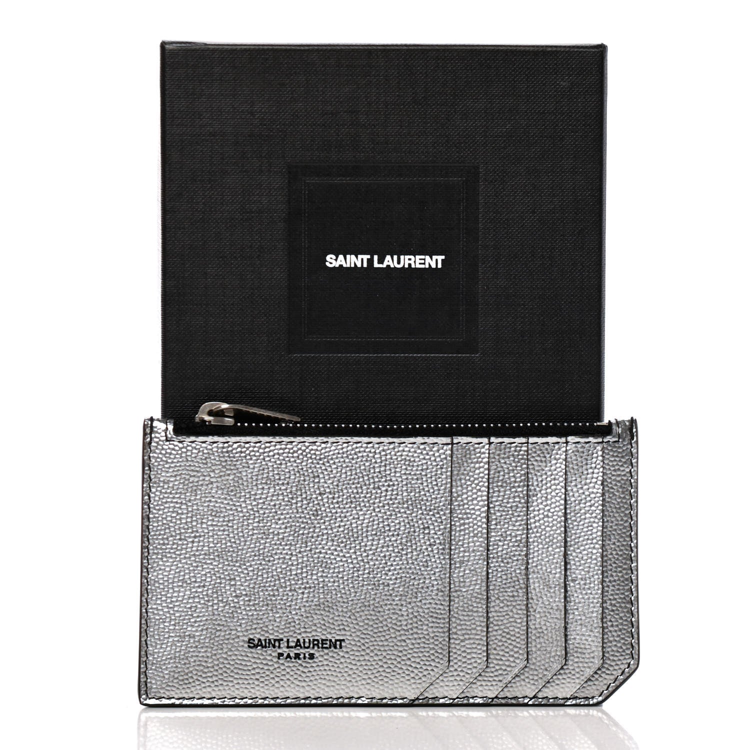 Saint Laurent Grained Calfskin 5 Fragments Zip Pouch Card Holder Silver 7 of 7