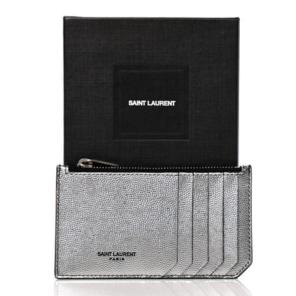 Saint Laurent Grained Calfskin 5 Fragments Zip Pouch Card Holder Silver 7 of 7