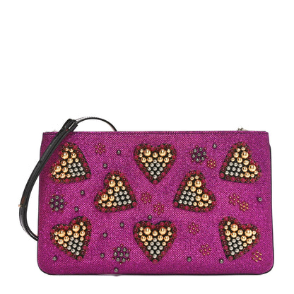 Christian Louboutin Metallic Raffia Studded Loubiposh Chain Clutch Magenta 1 of 10