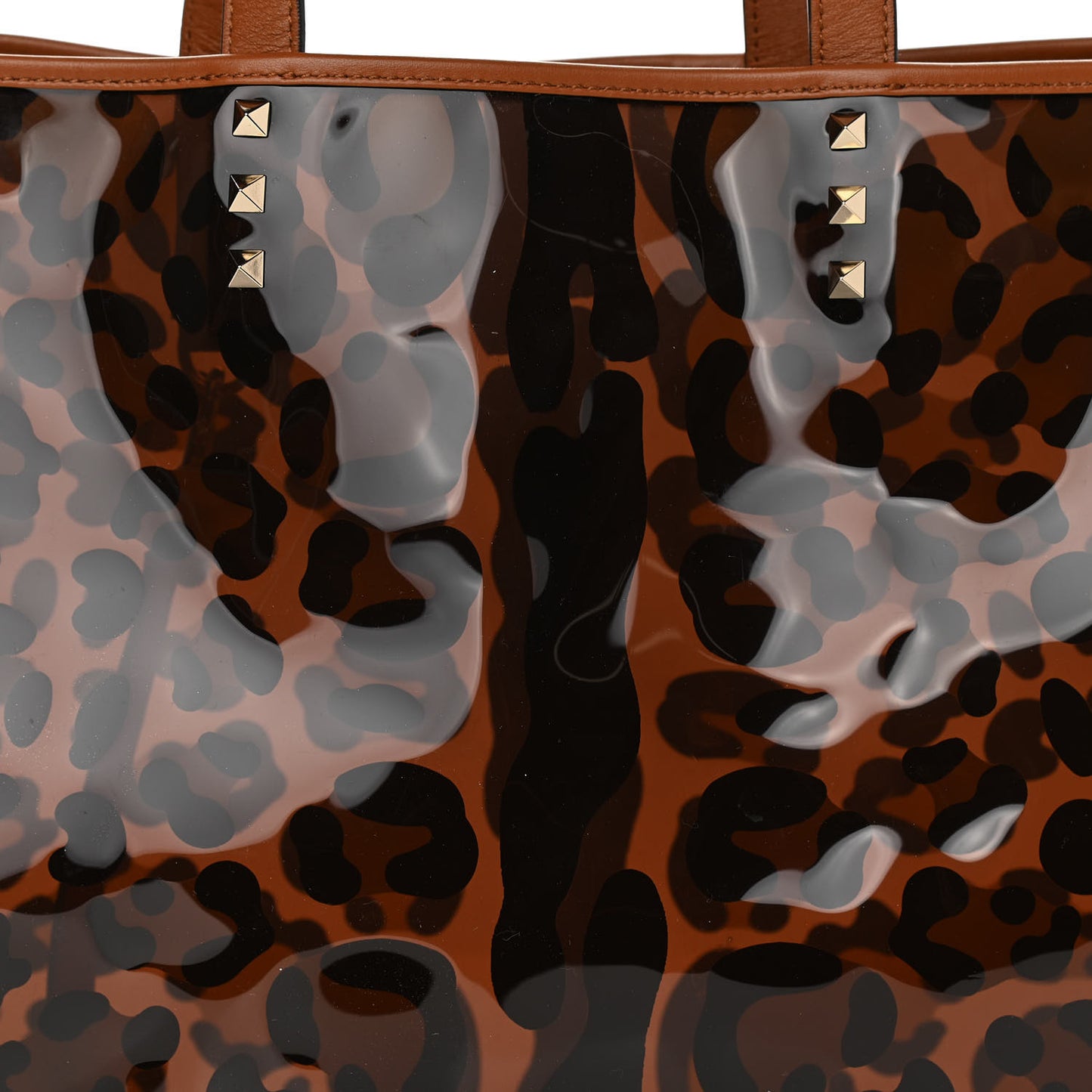PVC Leopard Print Small Rockstud Shopping Tote Brown