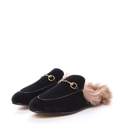 Gucci Velvet Fur Womens Princetown Slippers 37.5 Black 3 of 8