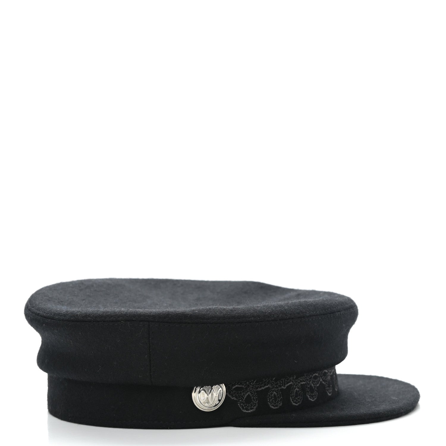 Hermes Wool Flannel Embroidered Womens Cabourg En Finesse Cap 57 Black 5 of 8