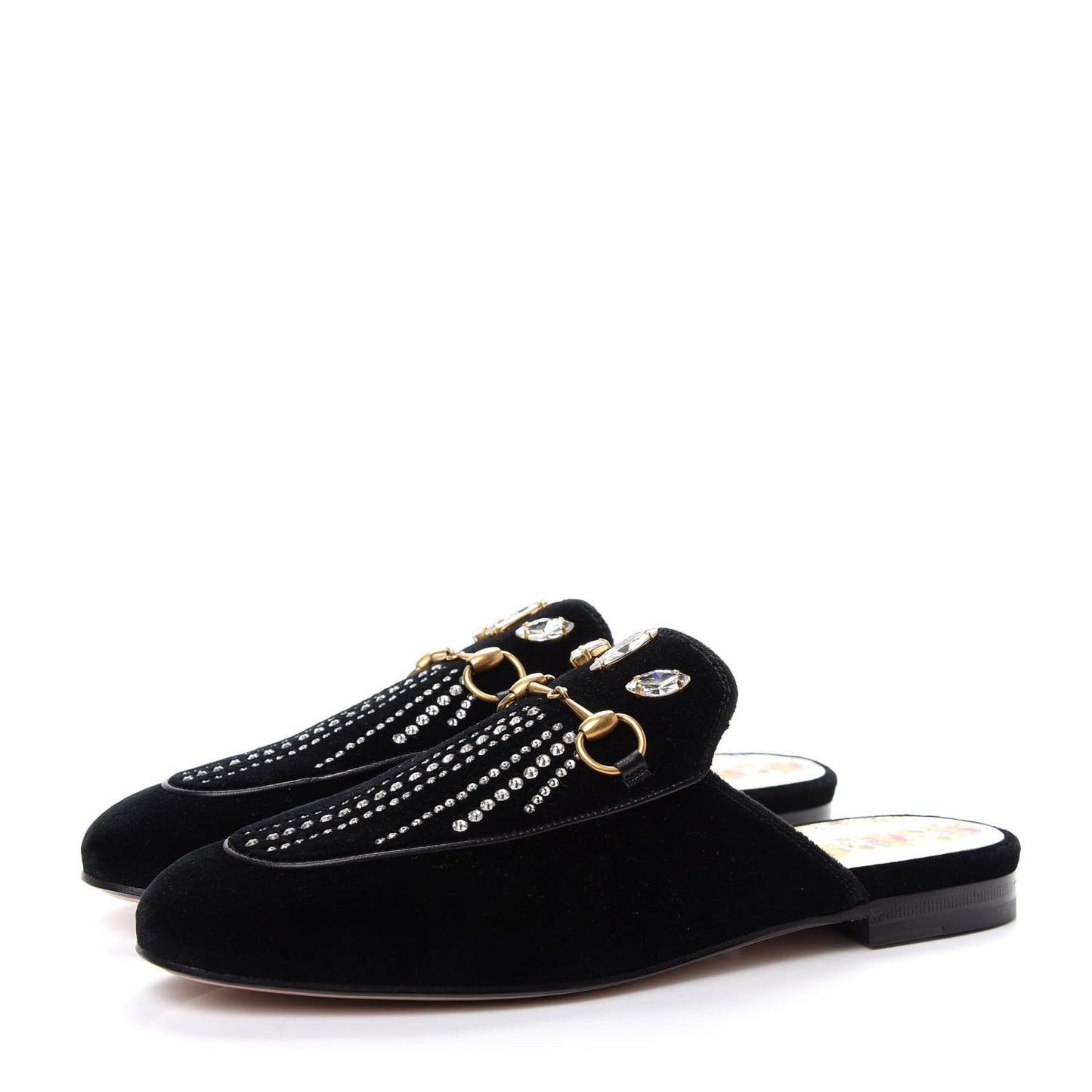 Velvet Marquise Crystals Womens Princetown Slippers 38.5 Black