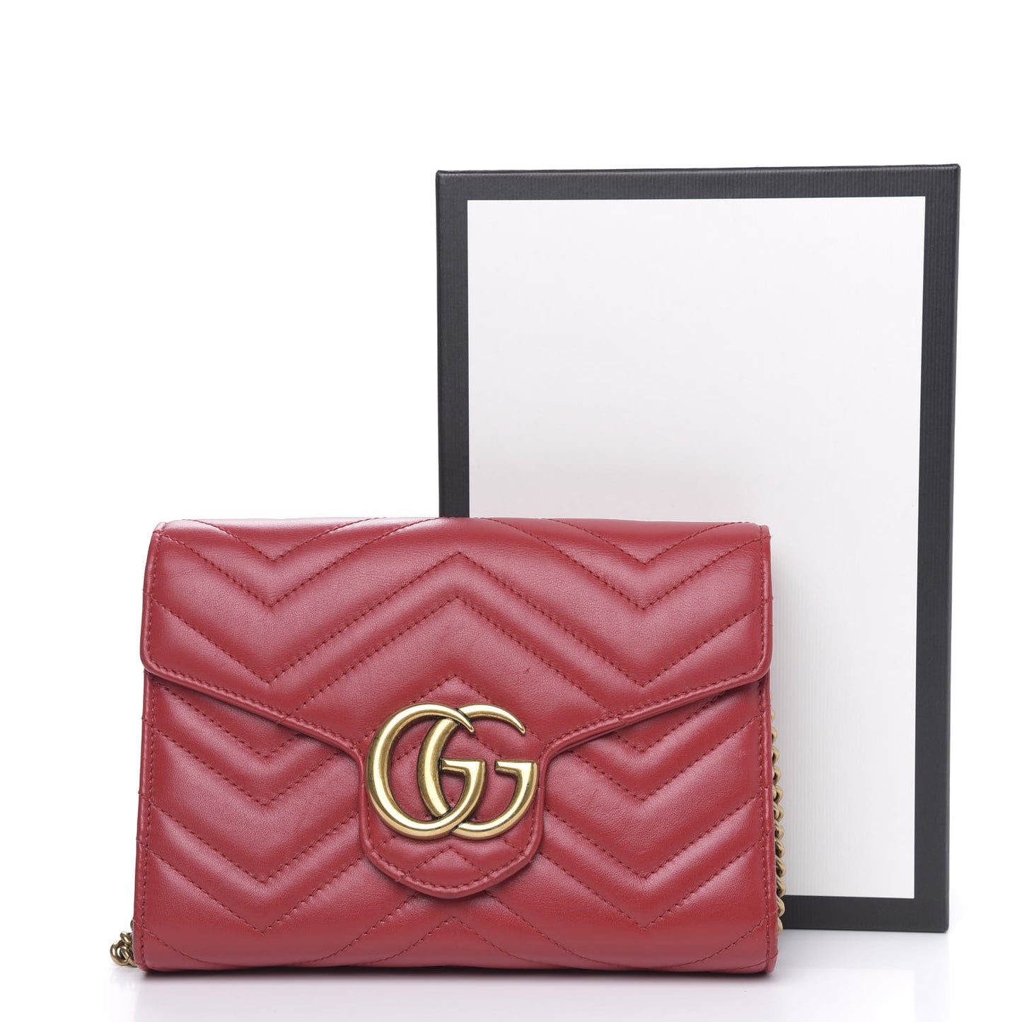 Calfskin Matelasse GG Marmont Chain Wallet Hibiscus Red