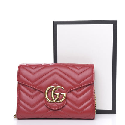 Gucci Calfskin Matelasse GG Marmont Chain Wallet Hibiscus Red 13 of 13
