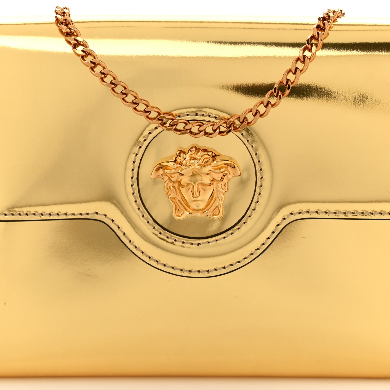 Versace Patent Metallic La Medusa Pouch On Chain Gold 7 of 12