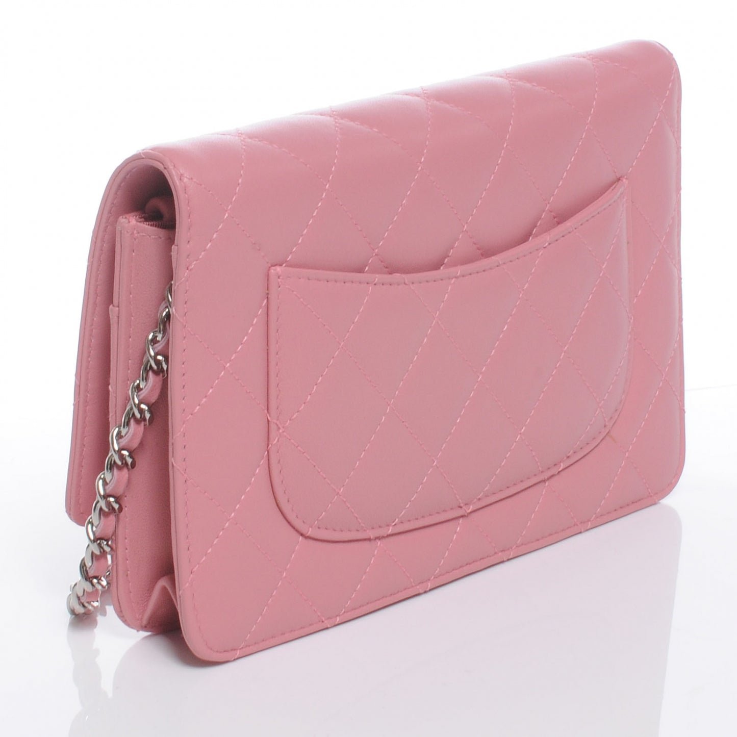 Lambskin Quilted Wallet On Chain Pink