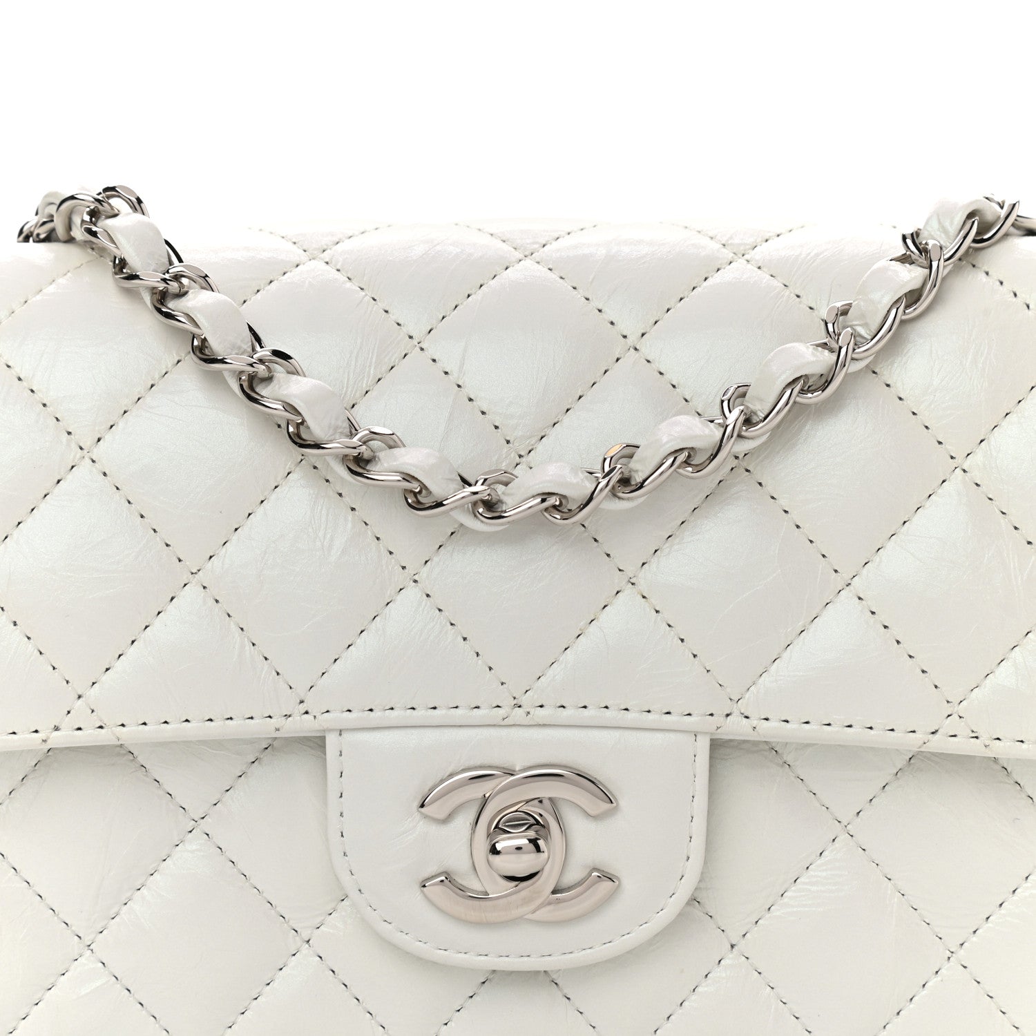Chanel Iridescent Crumpled Calfskin Quilted Mini Rectangular Flap White 8 of 12