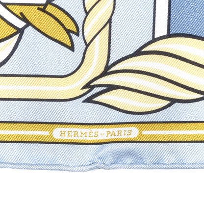 Hermes Silk Quadrige II Nano Scarf 20 Bleu Ciel Gold Bleu Jean 2 of 3